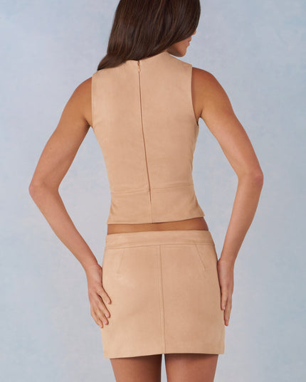 Tan Faux Suede Mid-Rise Mini Skirt