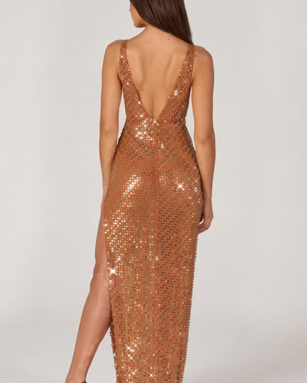 Bronze Embellished Maxi Dress