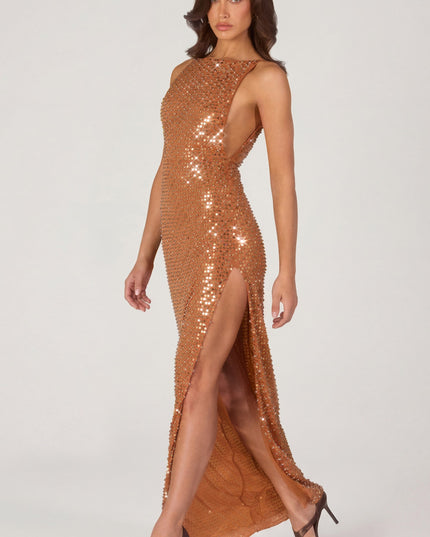 Bronze Embellished Maxi Dress