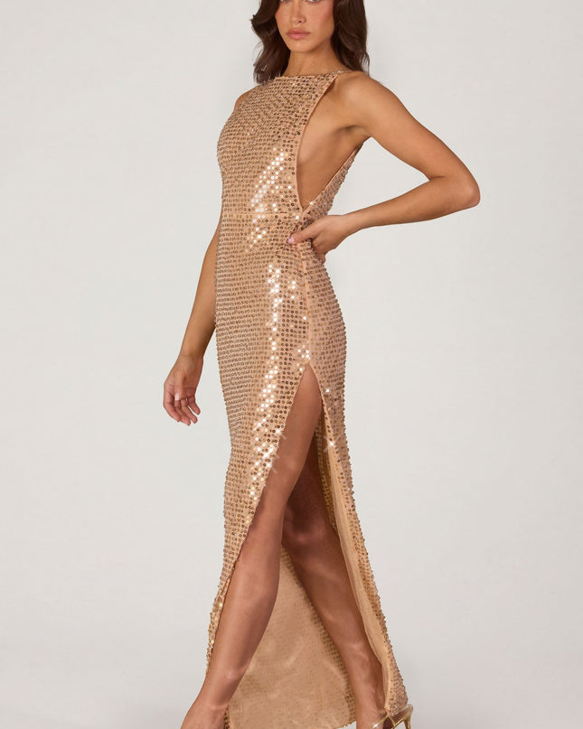 Gold Embellished Maxi Dress