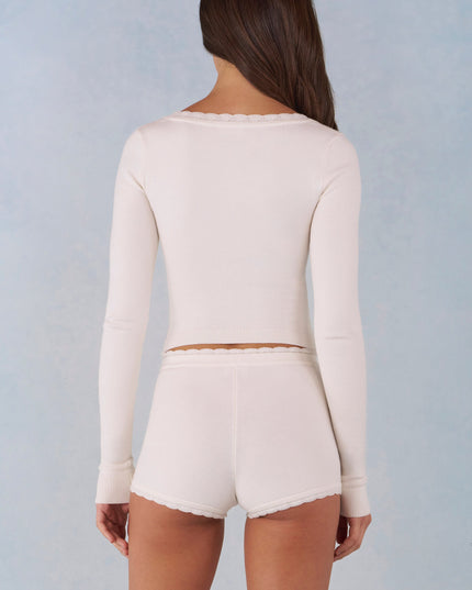 Ivory Knit Long-Sleeve Cardigan