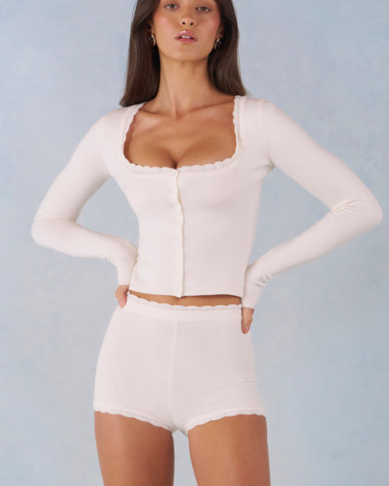 Ivory Knit Long-Sleeve Cardigan