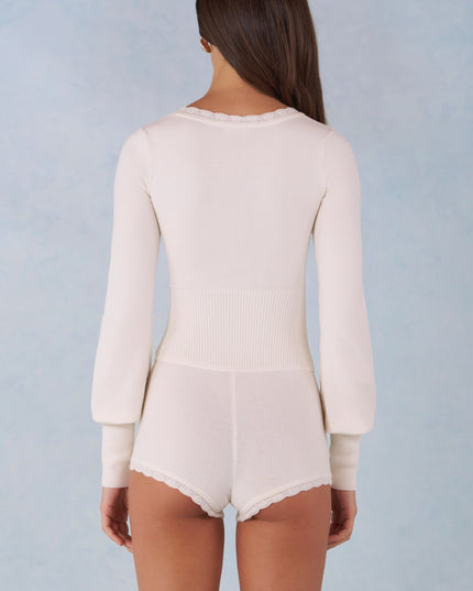 Ivory Knit Long-Sleeve Romper