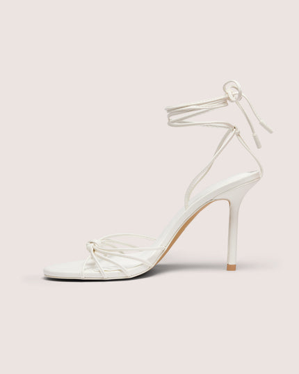 White Lace-Up Heeled Sandal