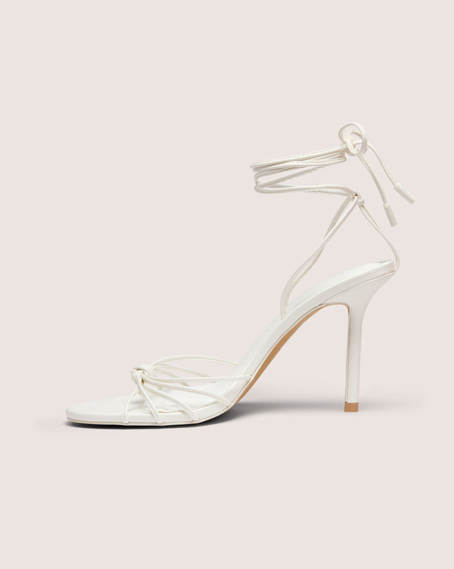 White Lace-Up Heeled Sandal
