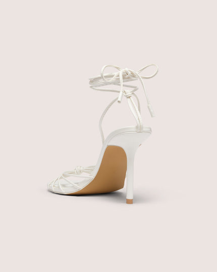 White Lace-Up Heeled Sandal