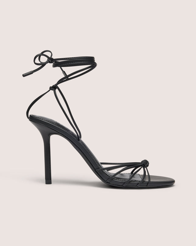 Black Lace-Up Heeled Sandal