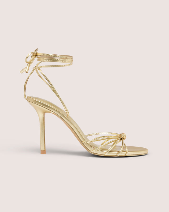 Gold Lace-Up Heeled Sandal