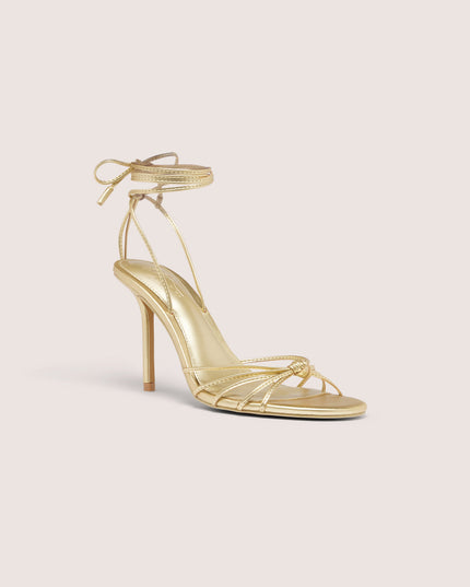 Gold Lace-Up Heeled Sandal