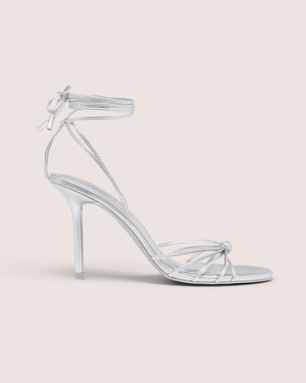 Silver Lace-Up Heeled Sandal
