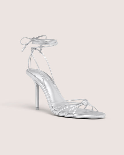 Silver Lace-Up Heeled Sandal