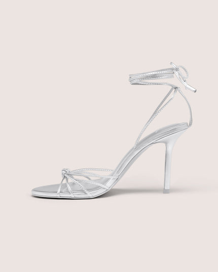 Silver Lace-Up Heeled Sandal