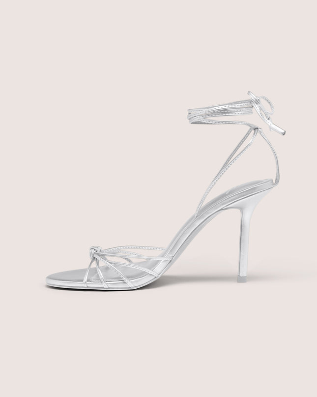Silver Lace-Up Heeled Sandal