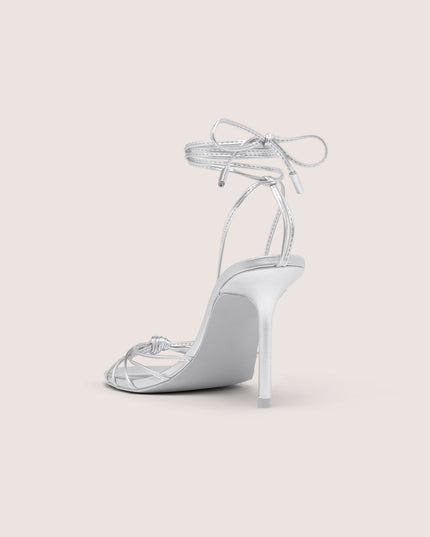 Silver Lace-Up Heeled Sandal