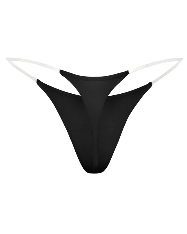 Black Seamless Knit Clear Strap Thong