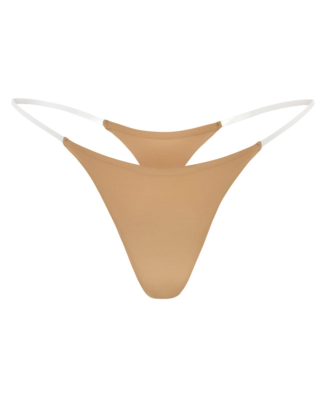 Caramel Seamless Knit Clear Strap Thong