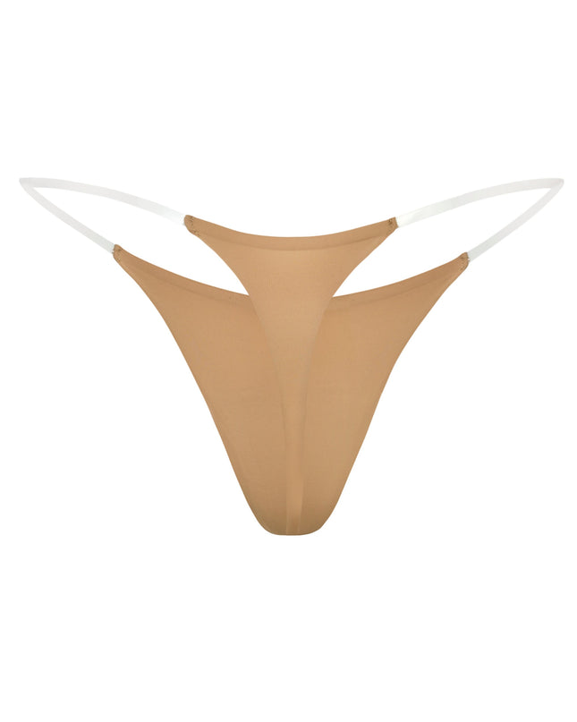 Caramel Seamless Knit Clear Strap Thong