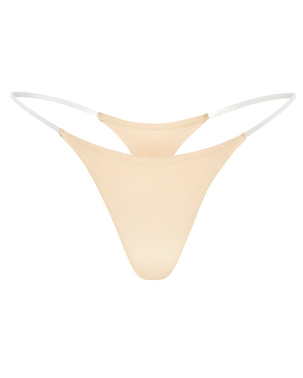 Warm Peach Seamless Knit Clear Strap Thong