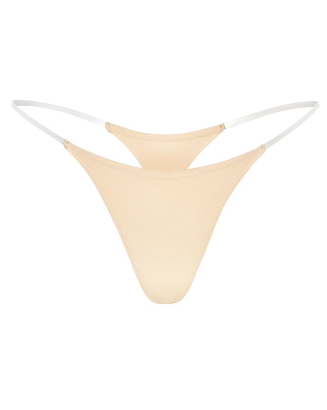 Warm Peach Seamless Knit Clear Strap Thong