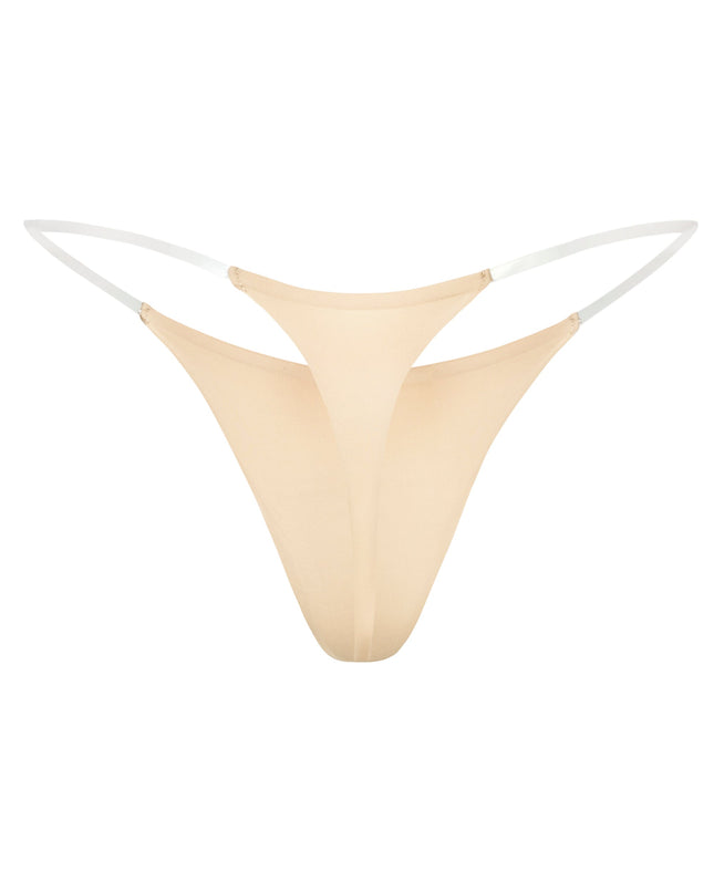 Warm Peach Seamless Knit Clear Strap Thong