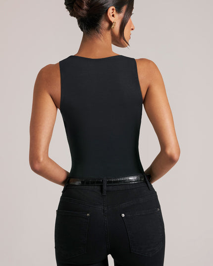 Black Deep Plunge Halterneck Bodysuit