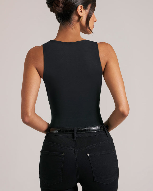 Black Deep Plunge Halterneck Bodysuit