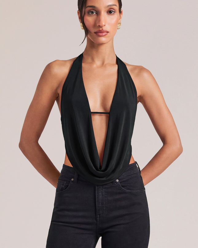 Black Draped Cowl Top