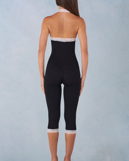 Black Modal Lace-Trim Capri Jumpsuit