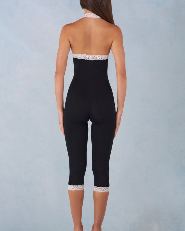 Black Modal Lace-Trim Capri Jumpsuit