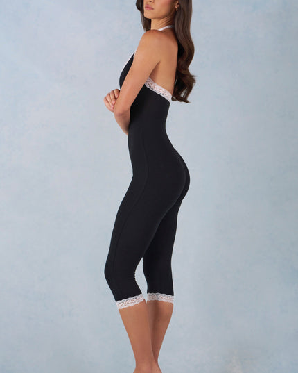 Black Modal Lace-Trim Capri Jumpsuit