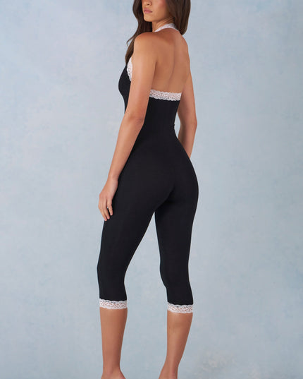 Black Modal Lace-Trim Capri Jumpsuit