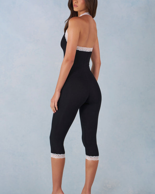Black Modal Lace-Trim Capri Jumpsuit
