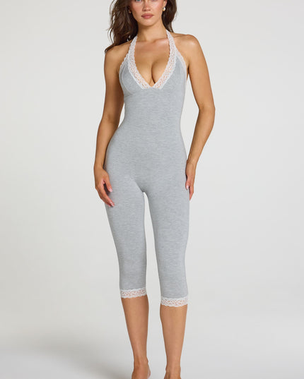 Grey Marl Modal Lace-Trim Capri Jumpsuit