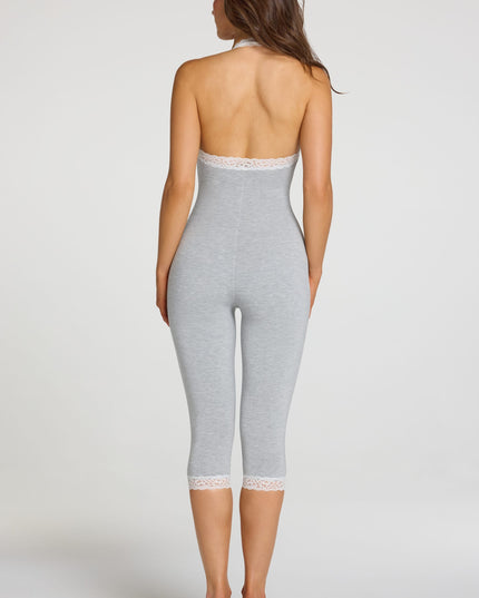 Grey Marl Modal Lace-Trim Capri Jumpsuit