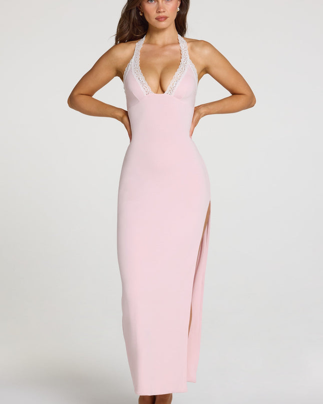 Baby Pink Modal Lace-Trim Maxi Dress