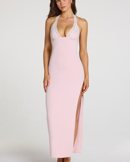 Baby Pink Modal Lace-Trim Maxi Dress