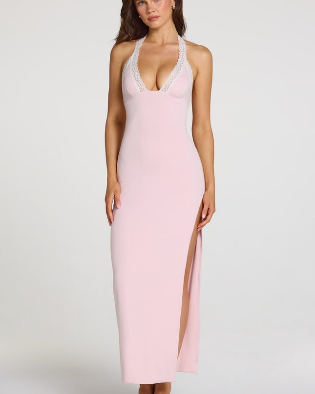 Baby Pink Modal Lace-Trim Maxi Dress