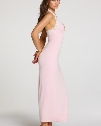 Baby Pink Modal Lace-Trim Maxi Dress