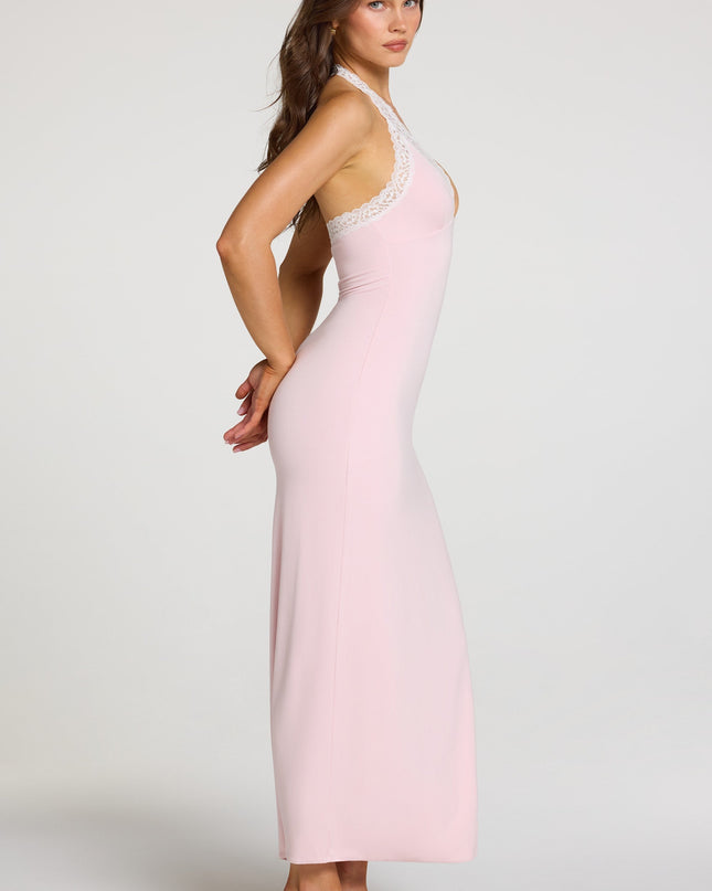 Baby Pink Modal Lace-Trim Maxi Dress