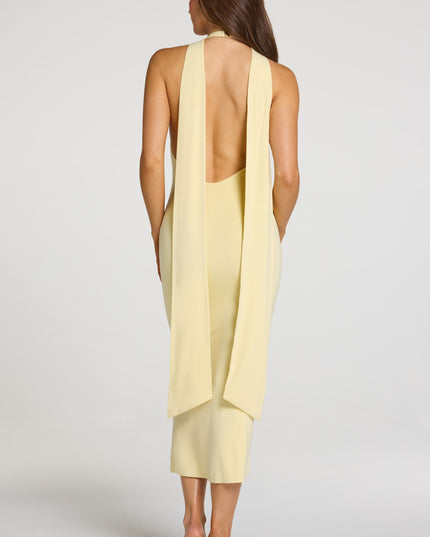 Pastel Yellow Modal Halterneck Midaxi Dress