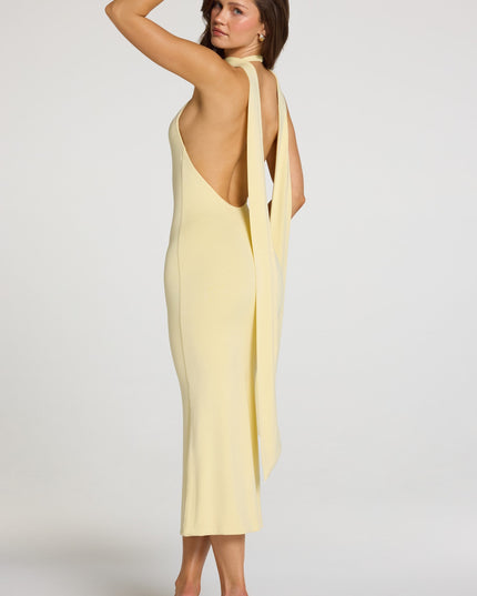 Pastel Yellow Modal Halterneck Midaxi Dress