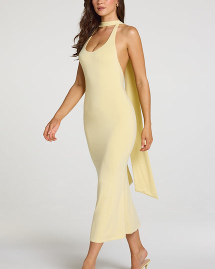 Pastel Yellow Modal Halterneck Midaxi Dress