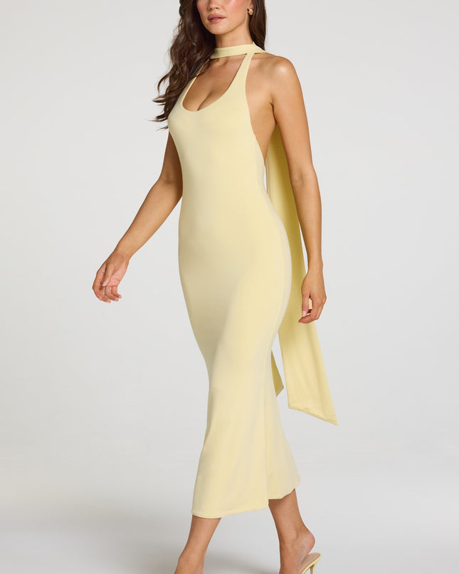 Pastel Yellow Modal Halterneck Midaxi Dress