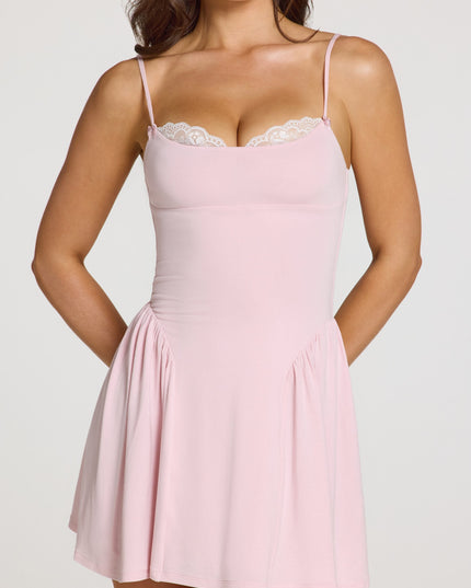 Baby Pink Modal Lace-Trim Mini Dress