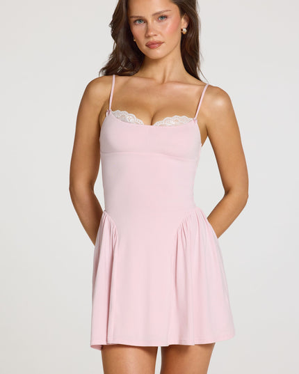 Baby Pink Modal Lace-Trim Mini Dress