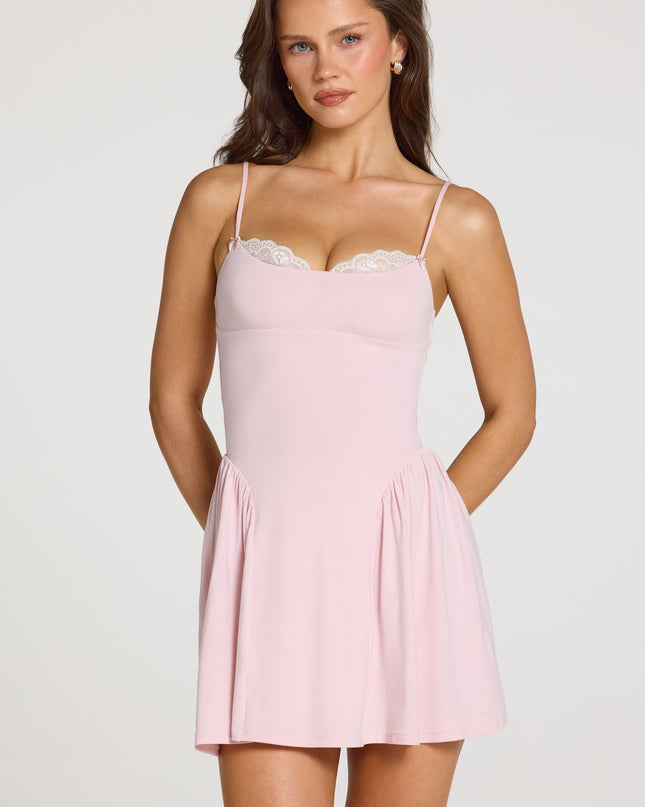 Baby Pink Modal Lace-Trim Mini Dress