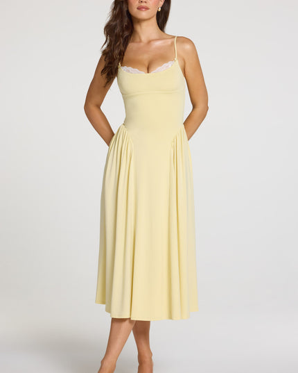 Pastel Yellow Modal Lace-Trim Midaxi Dress