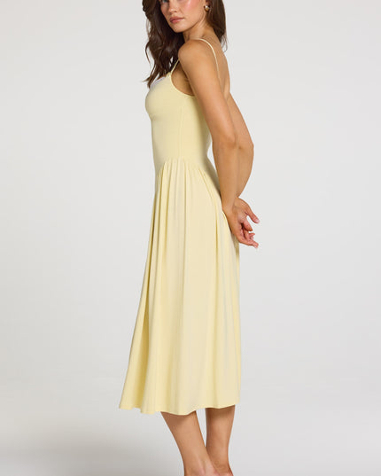 Pastel Yellow Modal Lace-Trim Midaxi Dress