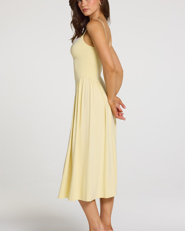 Pastel Yellow Modal Lace-Trim Midaxi Dress