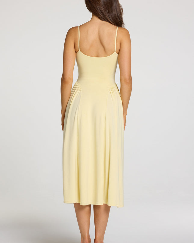 Pastel Yellow Modal Lace-Trim Midaxi Dress